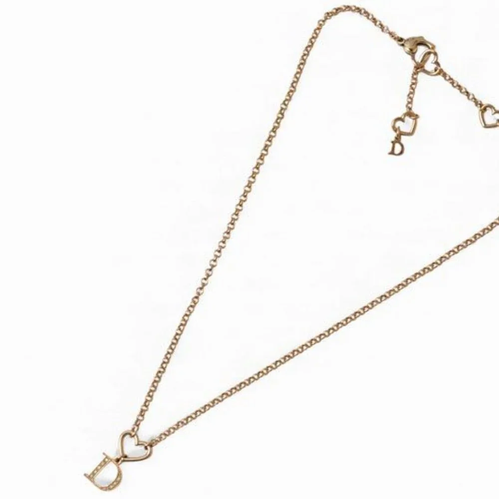 Christian Dior Necklace Logo Heart Gold Rhinestone - Picture 5 of 6